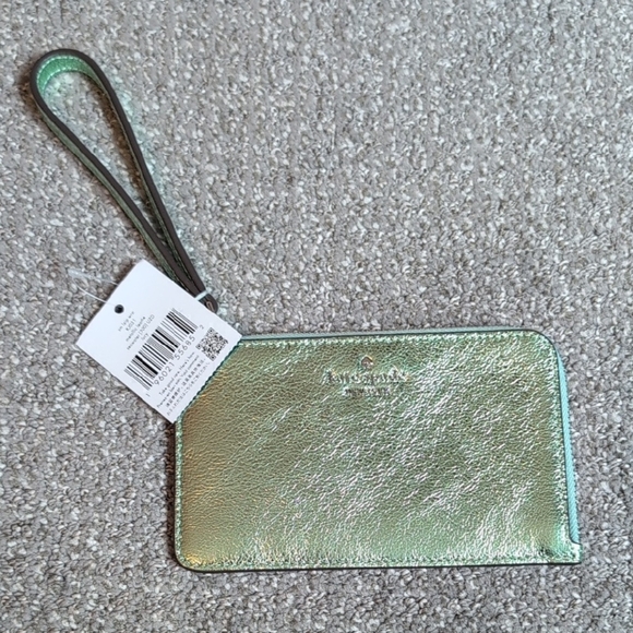 Kate Spade Small Zip Wristlet in Metallic Green NWT - Picture 1 of 7